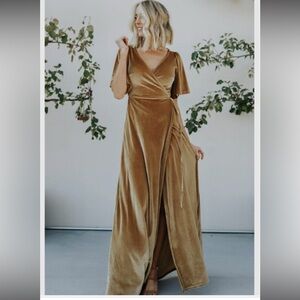 Baltic Børn XL Meghan Velvet Golden Wrap Maxi Dress Formal Bridesmaid V Neck